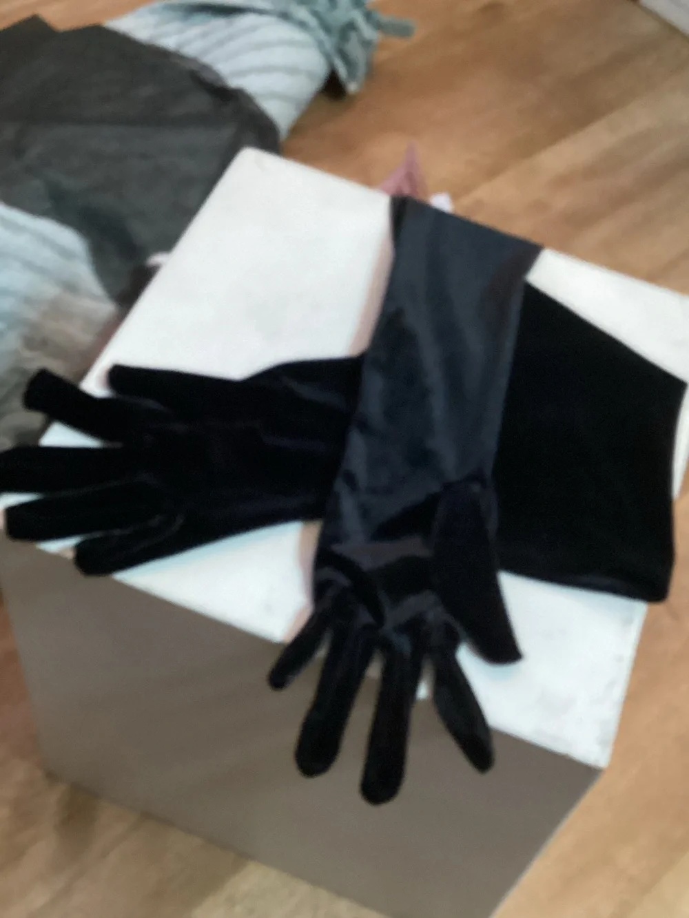 Black Faux Velvet Opera Gloves